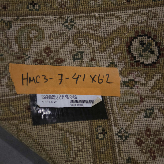 4x6 India Oushak Gold Ivory Wool Rectangular Rug