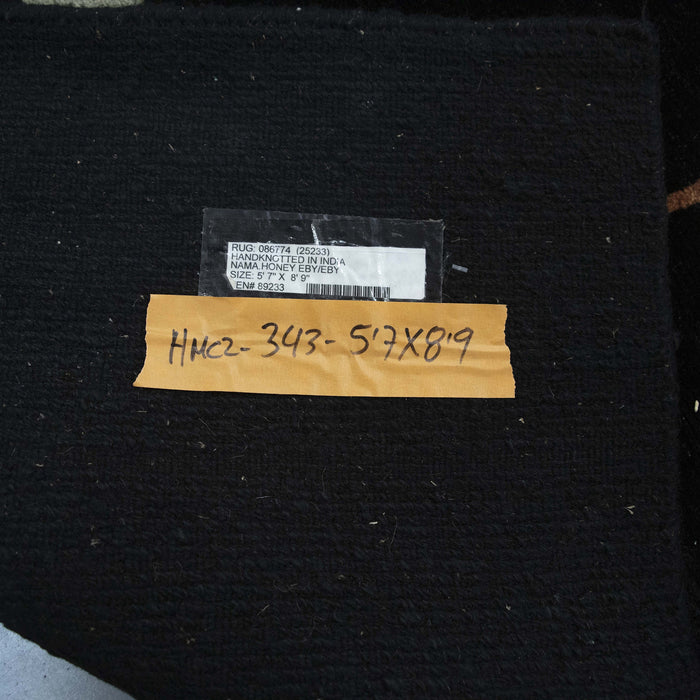 6x9 India Abstract Modern Contemporary Black Ivory Wool and Silk Rectangular Rug