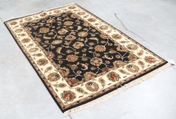 4x6 India Jaipur Black Ivory Wool Rectangular Rug