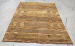 5x8 India Abstract Modern Contemporary Brown Gold Wool Rectangular Rug