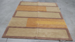 5x8 India Abstract Modern Contemporary Multicolored Brown Wool Rectangular Rug