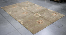 6x9 India Abstract Modern Contemporary Flowers Grey Brown Wool and Silk Rectangular Rug