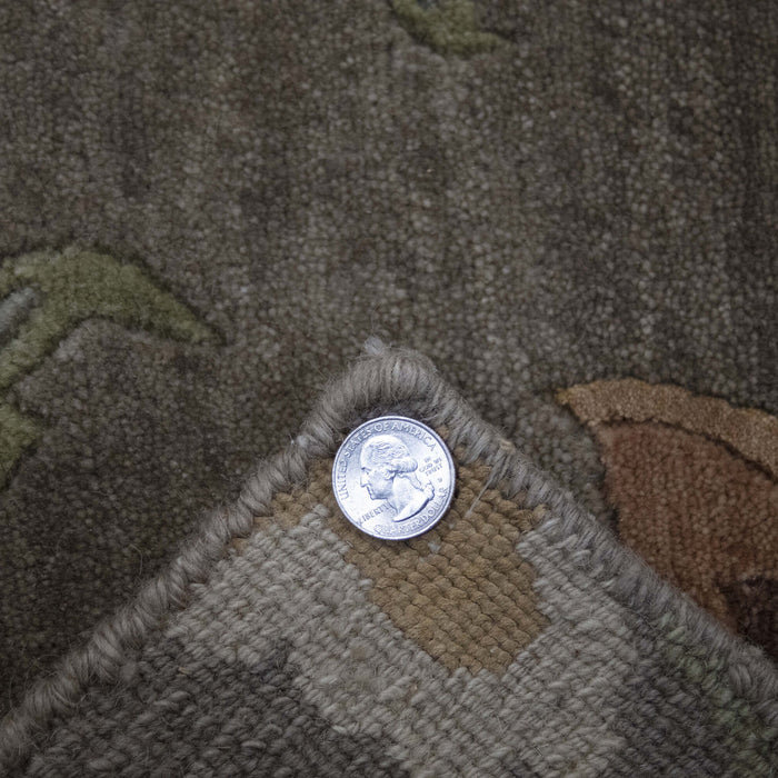 6x9 India Abstract Modern Contemporary Flowers Grey Brown Wool and Silk Rectangular Rug