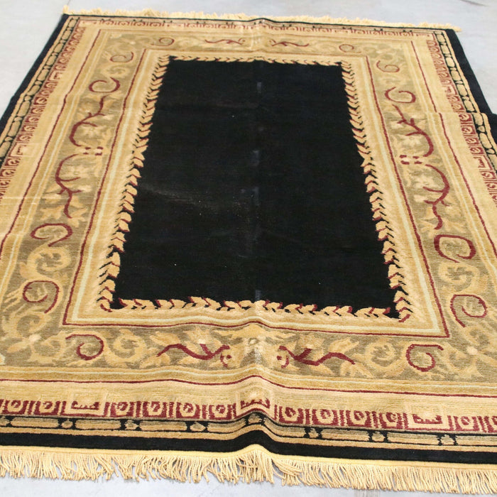 6x9 India Abstract Modern Contemporary Black Green Wool Rectangular Rug