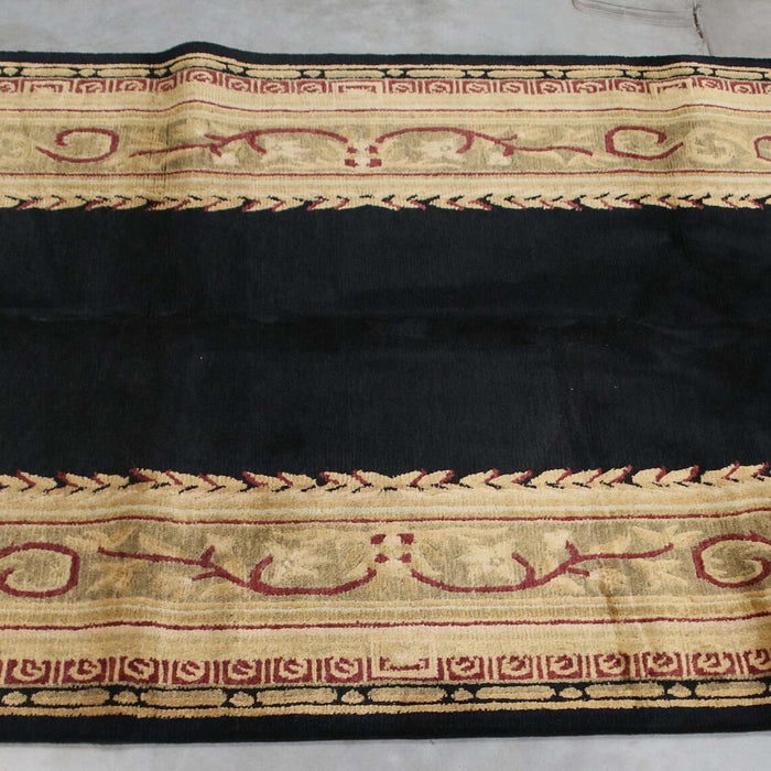 6x9 India Abstract Modern Contemporary Black Green Wool Rectangular Rug