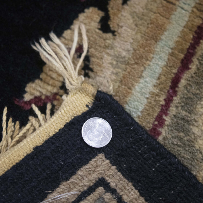 6x9 India Abstract Modern Contemporary Black Green Wool Rectangular Rug