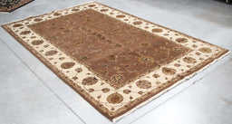 6x9 India Jaipur Brown Ivory Wool and Silk Rectangular Rug