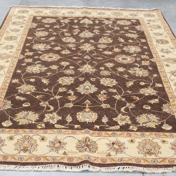 6x9 India Oushak Brown Ivory Wool Rectangular Rug