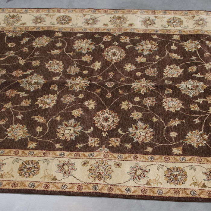 6x9 India Oushak Brown Ivory Wool Rectangular Rug