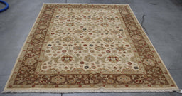 6x9 India Jaipur Ivory Brown Wool Rectangular Rug