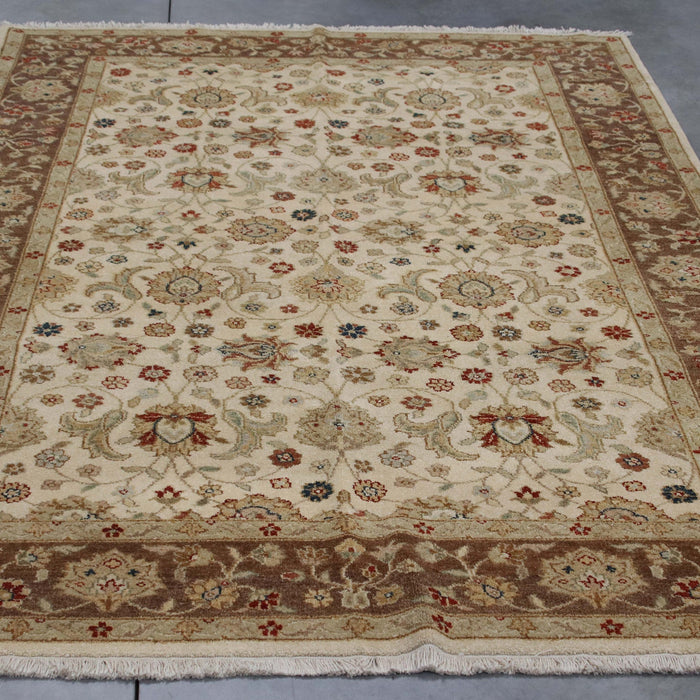 6x9 India Jaipur Ivory Brown Wool Rectangular Rug