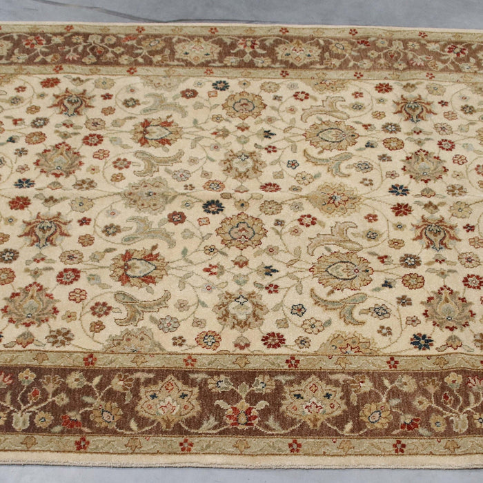 6x9 India Jaipur Ivory Brown Wool Rectangular Rug