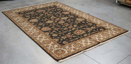 6x9 India Jaipur Black Ivory Wool Rectangular Rug