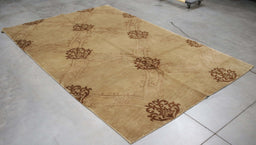 6x8 India Abstract Modern Contemporary Ivory Brown Wool and Silk Rectangular Rug