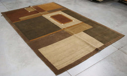6x9 India Abstract Modern Contemporary Multicolored Brown Wool and Silk Rectangular Rug