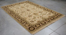 6x9 India Jaipur Ivory Brown Wool Rectangular Rug