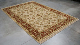 6x9 India Jaipur Ivory Red Wool Rectangular Rug