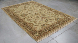 6x8 India Jaipur Green Brown Wool Rectangular Rug