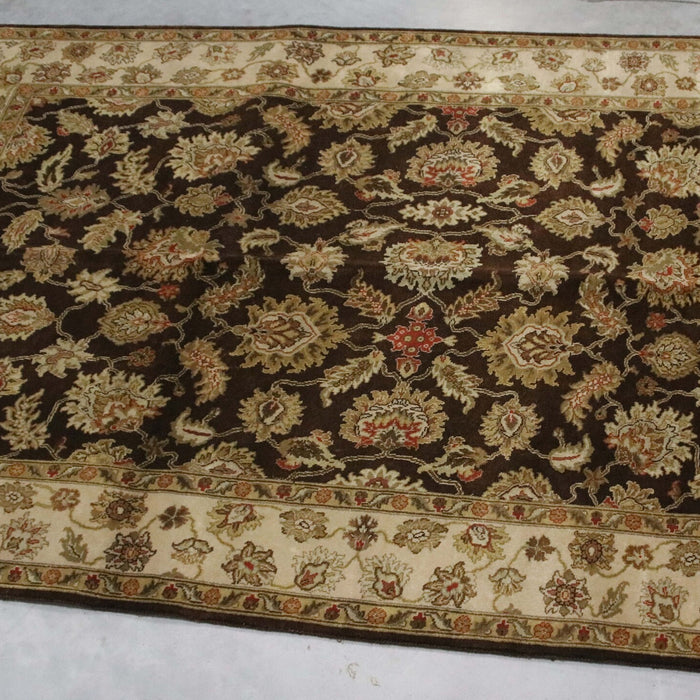 6x8 India Jaipur Brown Ivory Wool Rectangular Rug