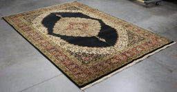 6x8 India Jaipur Medallion Black Red Wool Rectangular Rug