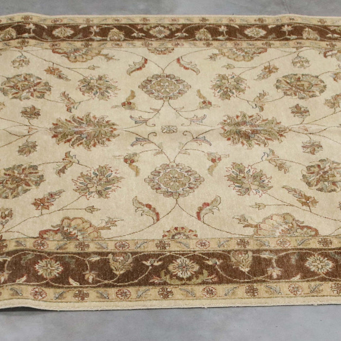 6x9 India Oushak Ivory Brown Wool Rectangular Rug
