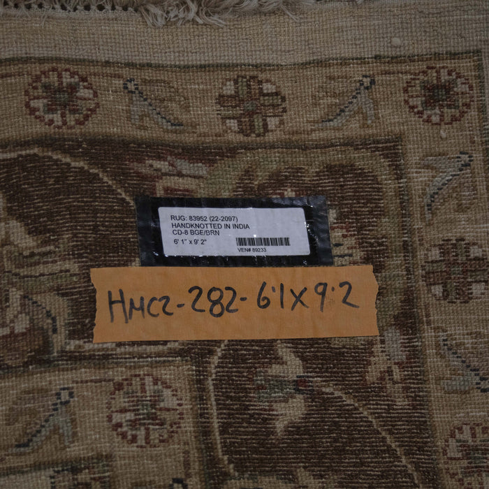 6x9 India Oushak Ivory Brown Wool Rectangular Rug