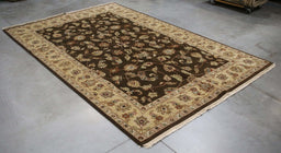 5x9 India Jaipur Brown Gold Wool Rectangular Rug