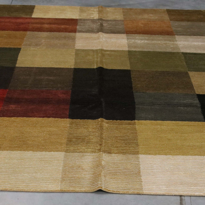 6x8 India Abstract Modern Contemporary Checkered Multicolored Wool Rectangular Rug