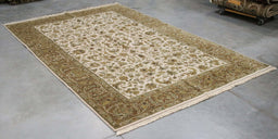 6x9 India Jaipur Ivory Brown Wool Rectangular Rug