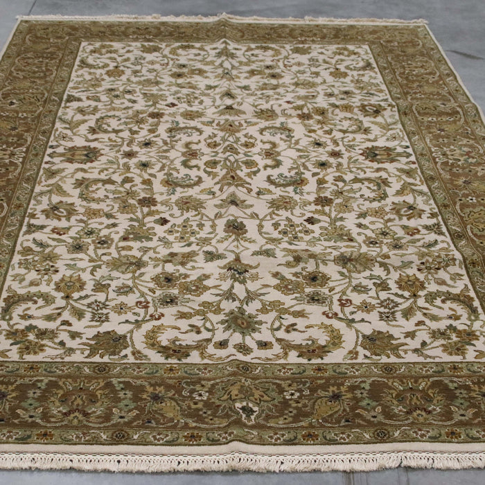 6x9 India Jaipur Ivory Brown Wool Rectangular Rug