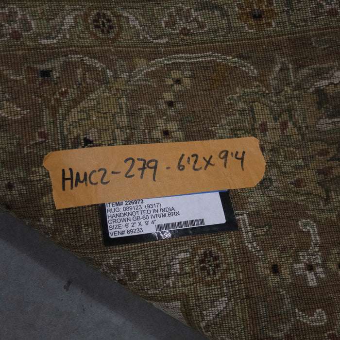 6x9 India Jaipur Ivory Brown Wool Rectangular Rug