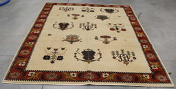 6x9 India Tribal Ivory Terracotta Wool Rectangular Rug