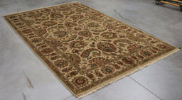 6x9 India Jaipur Ivory Brown Wool Rectangular Rug