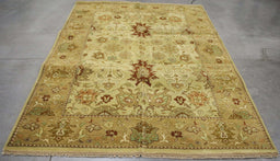 5x9 India Jaipur Green Gold Wool Rectangular Rug