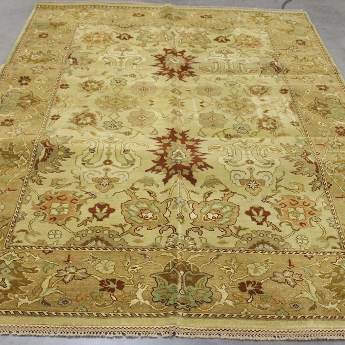 5x9 India Jaipur Green Gold Wool Rectangular Rug