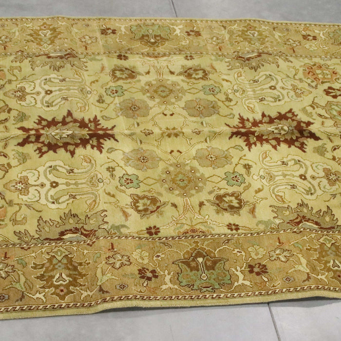 5x9 India Jaipur Green Gold Wool Rectangular Rug