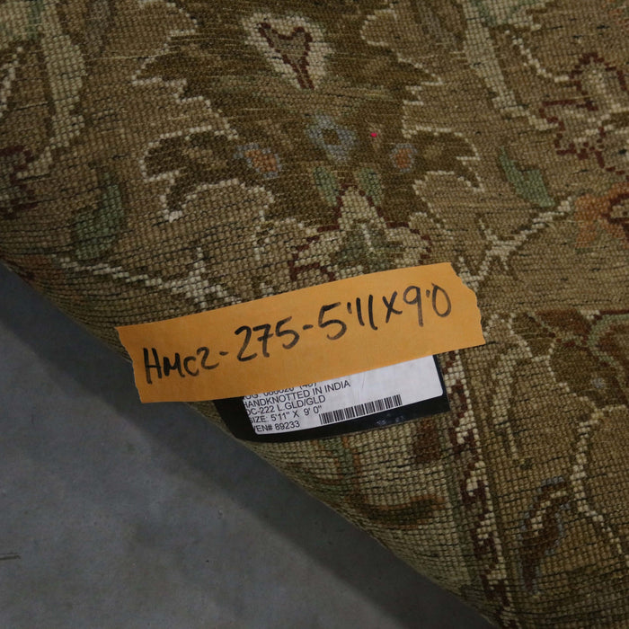 5x9 India Jaipur Green Gold Wool Rectangular Rug