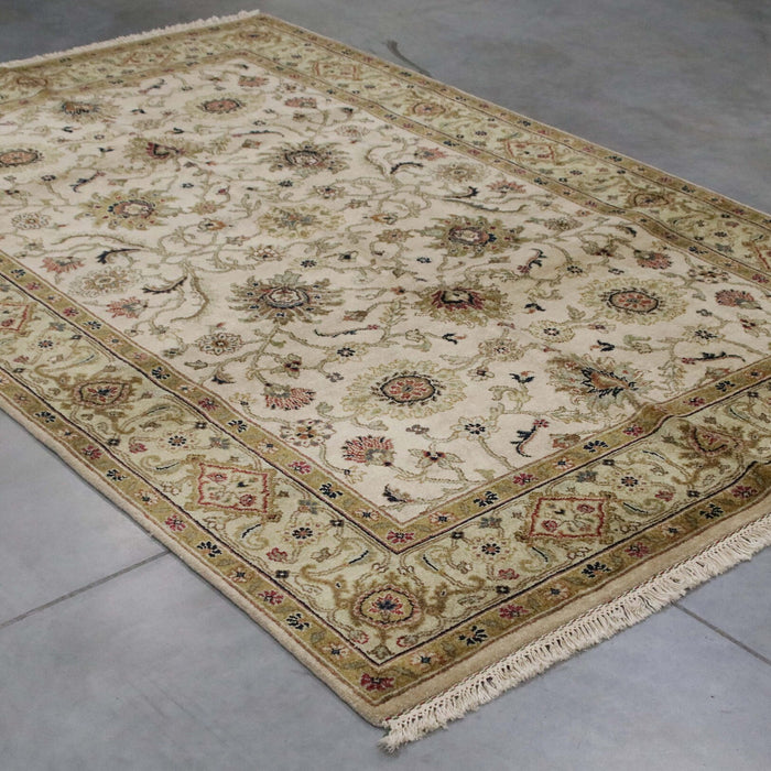 6x9 India Jaipur Ivory Green Wool Rectangular Rug