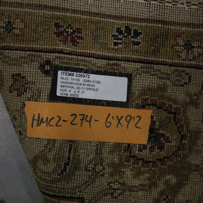 6x9 India Jaipur Ivory Green Wool Rectangular Rug