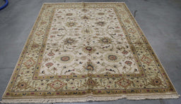 6x9 India Jaipur Ivory Green Wool Rectangular Rug