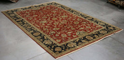 6x9 India Jaipur Red Black Wool Rectangular Rug