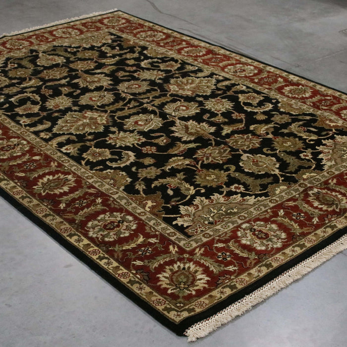 6x8 India Jaipur Black Red Burgundy Wool Rectangular Rug