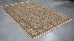 6x10 India Jaipur Ivory Green Wool Rectangular Rug