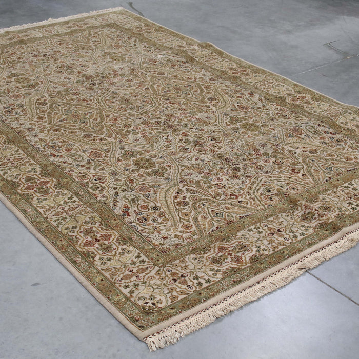 6x10 India Jaipur Ivory Green Wool Rectangular Rug