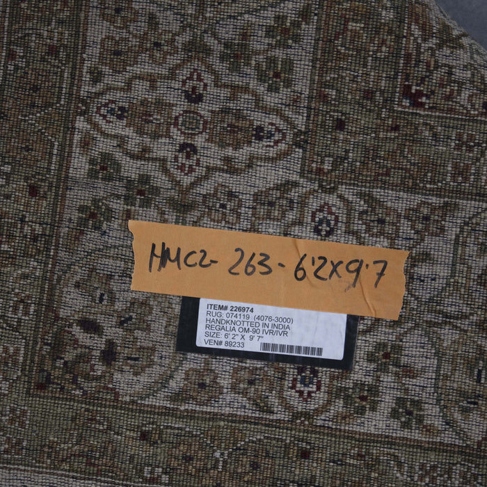 6x10 India Jaipur Ivory Green Wool Rectangular Rug