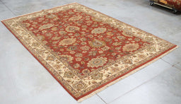 6x10 India Jaipur Terracotta Ivory Wool Rectangular Rug