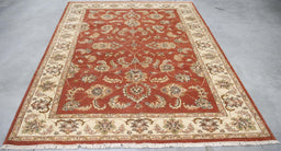 6x9 India Oushak Terracotta Ivory Wool Rectangular Rug