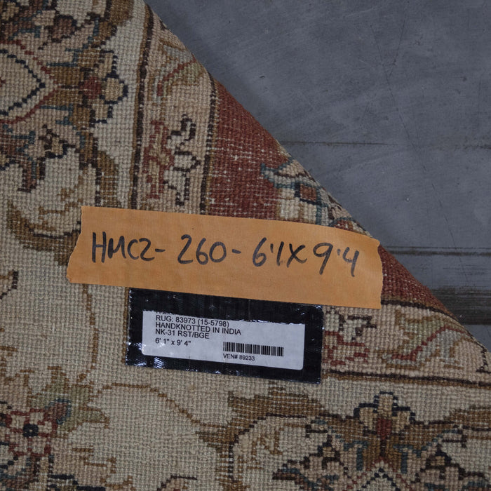 6x9 India Oushak Terracotta Ivory Wool Rectangular Rug