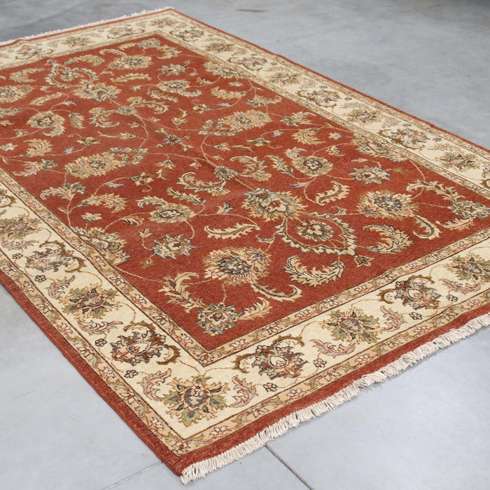 6x9 India Oushak Terracotta Ivory Wool Rectangular Rug