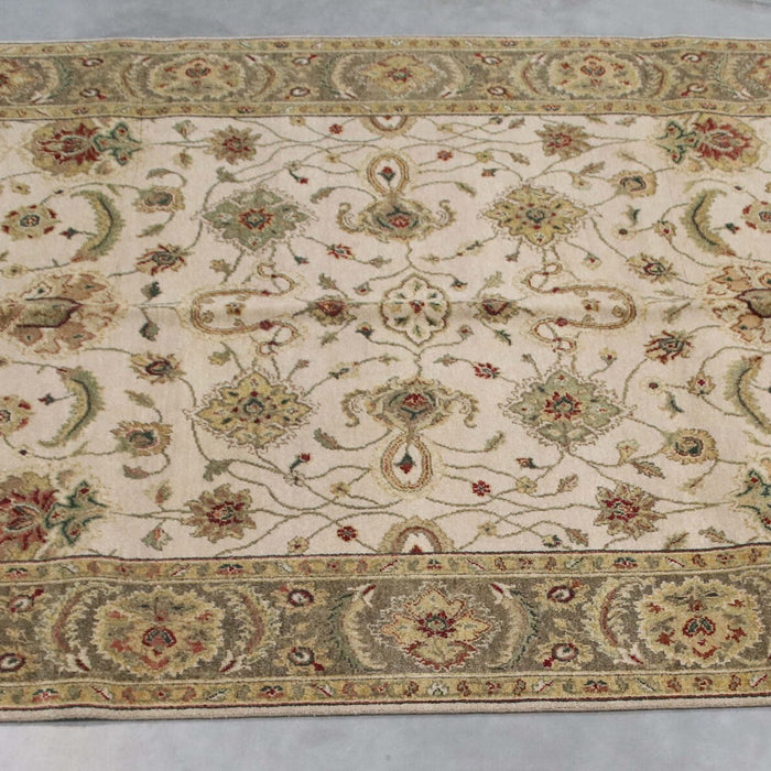 6x9 India Jaipur Ivory Brown Wool Rectangular Rug